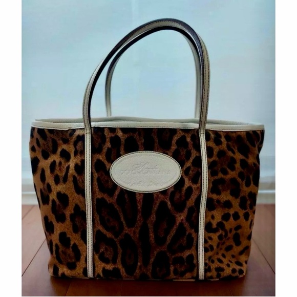 DOLCE & GABBANA Leopard Print Leather & Canvas Tote Bag White Trim - Picture 2 of 7